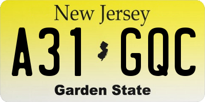 NJ license plate A31GQC