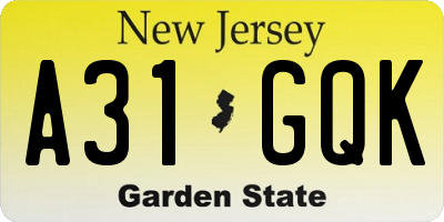 NJ license plate A31GQK