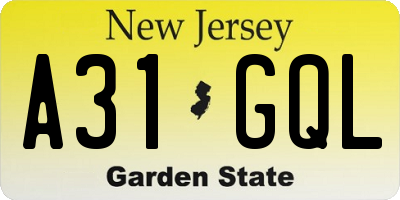 NJ license plate A31GQL