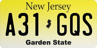 NJ license plate A31GQS