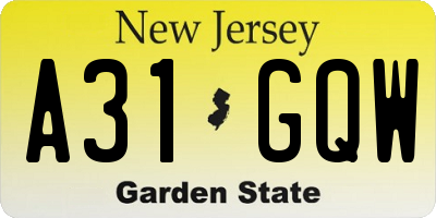 NJ license plate A31GQW