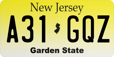 NJ license plate A31GQZ