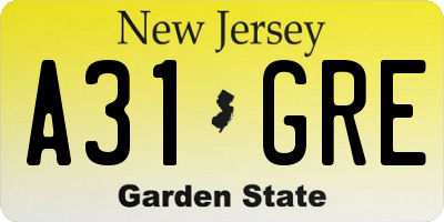 NJ license plate A31GRE