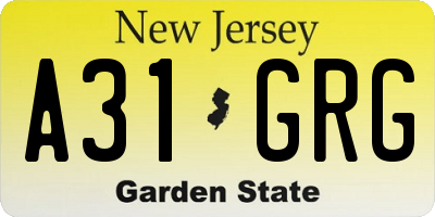 NJ license plate A31GRG