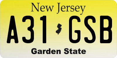 NJ license plate A31GSB