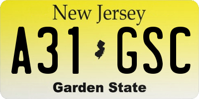 NJ license plate A31GSC