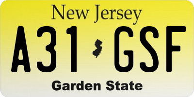 NJ license plate A31GSF