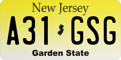 NJ license plate A31GSG