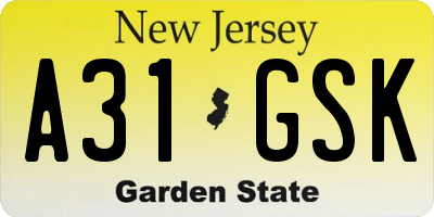 NJ license plate A31GSK