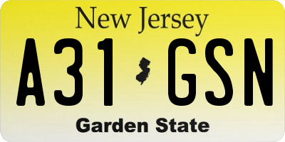 NJ license plate A31GSN