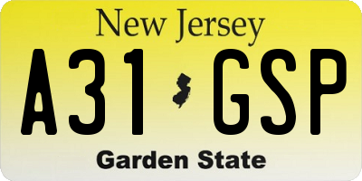 NJ license plate A31GSP