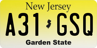 NJ license plate A31GSQ