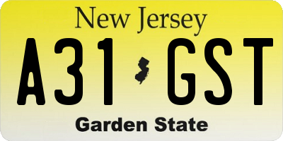 NJ license plate A31GST