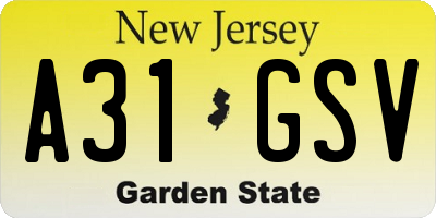 NJ license plate A31GSV