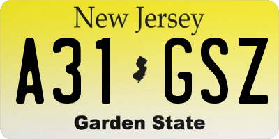NJ license plate A31GSZ