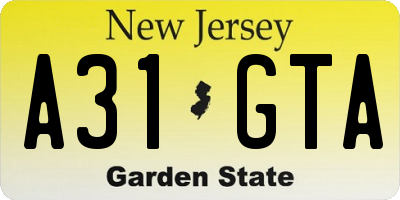NJ license plate A31GTA