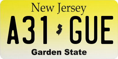 NJ license plate A31GUE