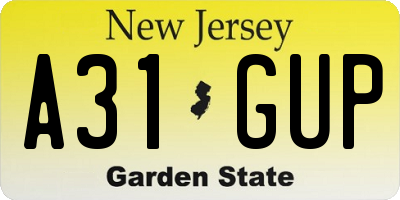 NJ license plate A31GUP