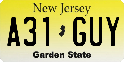 NJ license plate A31GUY