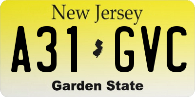 NJ license plate A31GVC