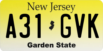 NJ license plate A31GVK