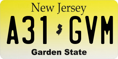 NJ license plate A31GVM