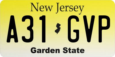 NJ license plate A31GVP
