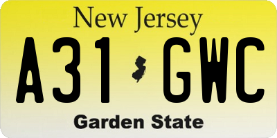 NJ license plate A31GWC