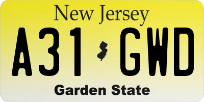 NJ license plate A31GWD