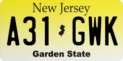 NJ license plate A31GWK