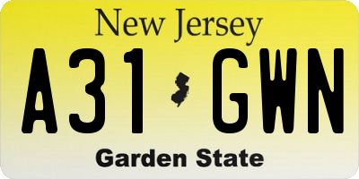 NJ license plate A31GWN