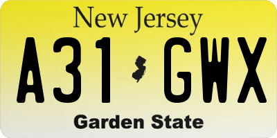 NJ license plate A31GWX