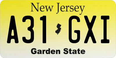 NJ license plate A31GXI
