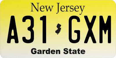 NJ license plate A31GXM