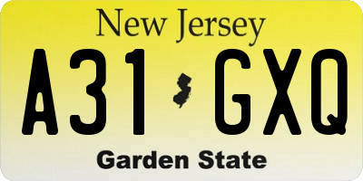 NJ license plate A31GXQ