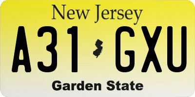 NJ license plate A31GXU