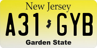 NJ license plate A31GYB