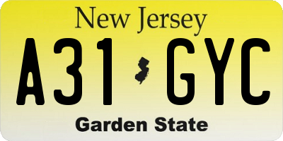 NJ license plate A31GYC