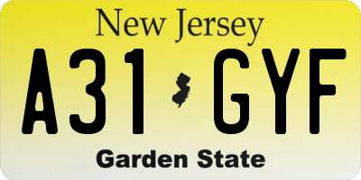 NJ license plate A31GYF