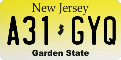 NJ license plate A31GYQ