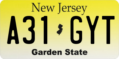 NJ license plate A31GYT