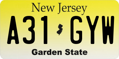 NJ license plate A31GYW