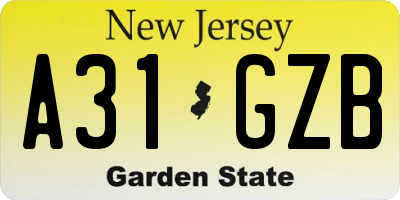 NJ license plate A31GZB