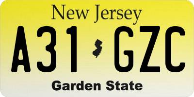 NJ license plate A31GZC