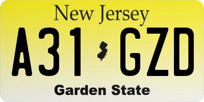 NJ license plate A31GZD