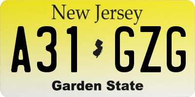 NJ license plate A31GZG