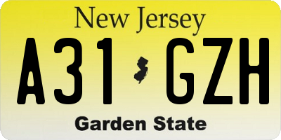 NJ license plate A31GZH