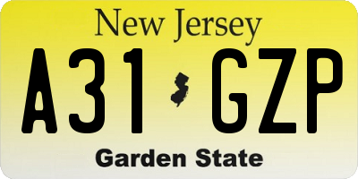 NJ license plate A31GZP