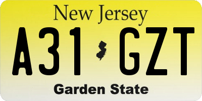 NJ license plate A31GZT