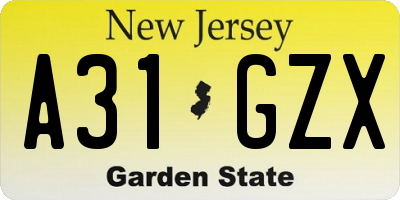 NJ license plate A31GZX